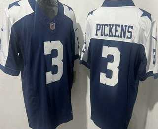 Mens Dallas Cowboys #3 George Pickens Navy Blue Thanksgiving FUSE Vapor Limited Stitched Jersey