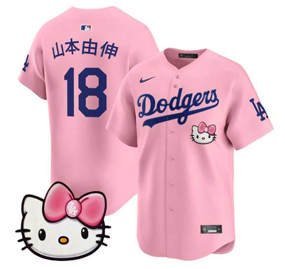 Mens Los Angeles Dodgers #18 Yamamoto Pink 2025 Hello Kitty Vapor Limited Stitched Jersey Dzhi