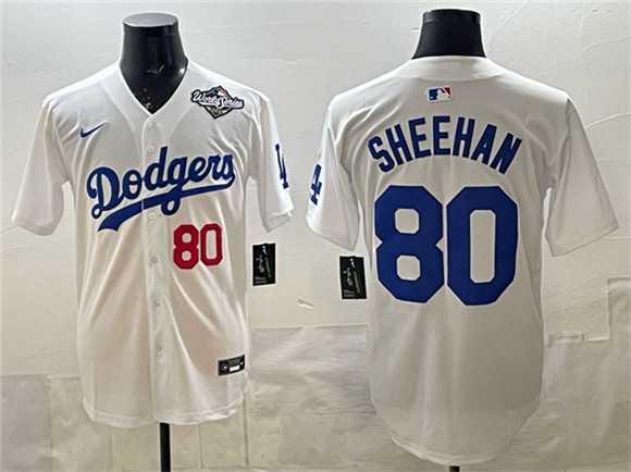 Mens Los Angeles Dodgers #80 Emmet Sheehan White 2025 World Series Patch Limited Stitched Jersey Dzhi
