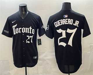 Mens Toronto Blue Jays #27 Vladimir Guerrero Jr Black Gothic North Edition Limited Stitched Jersey Dzhi