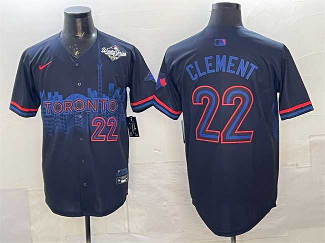Mens Toronto Blue Jays #22 Ernie Clement Navy 2025 World Series City Connect Limited Stitched Jersey Dzhi