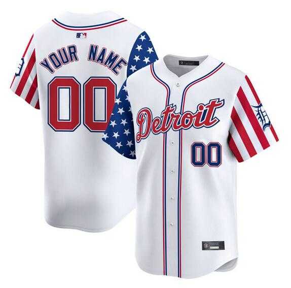 Mens Detroit Tigers ACTIVE PLAYER Custom White 2025 Independence Day Vapor Premier Limited Stitched Baseball Jersey