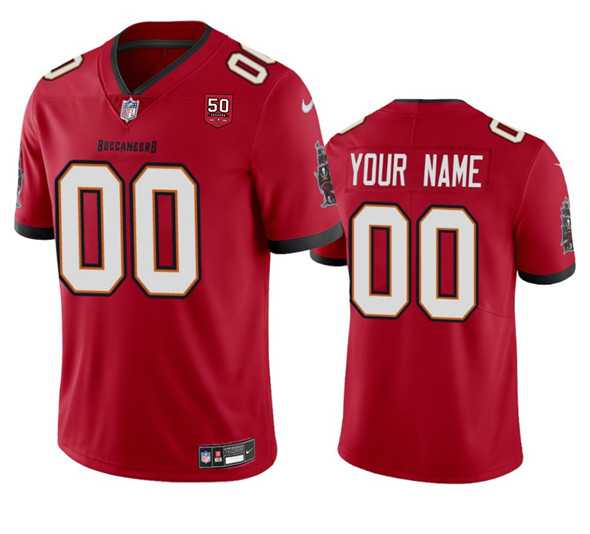 Mens Tampa Bay Buccaneers Active Player Custom Red 2025 50th Anniversary Patch Vapor Limited Football Stitched Jersey