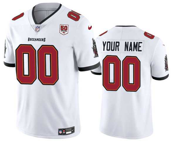 Mens Tampa Bay Buccaneers Active Player Custom White 2025 50th Anniversary Patch Vapor Untouchable Limited Football Stitched Jersey