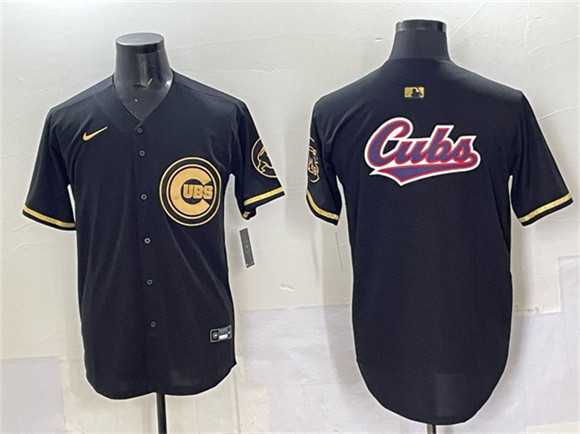Mens Chicago Cubs Team Big Logo Black Gold Limited Stitched Jersey