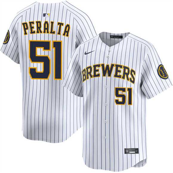 Mens Milwaukee Brewers #51 Freddy Peralta White Alternate Limited Stitched Jersey Dzhi