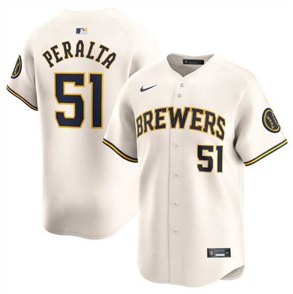 Mens Milwaukee Brewers #51 Freddy Peralta Cream Limited Stitched Jersey Dzhi