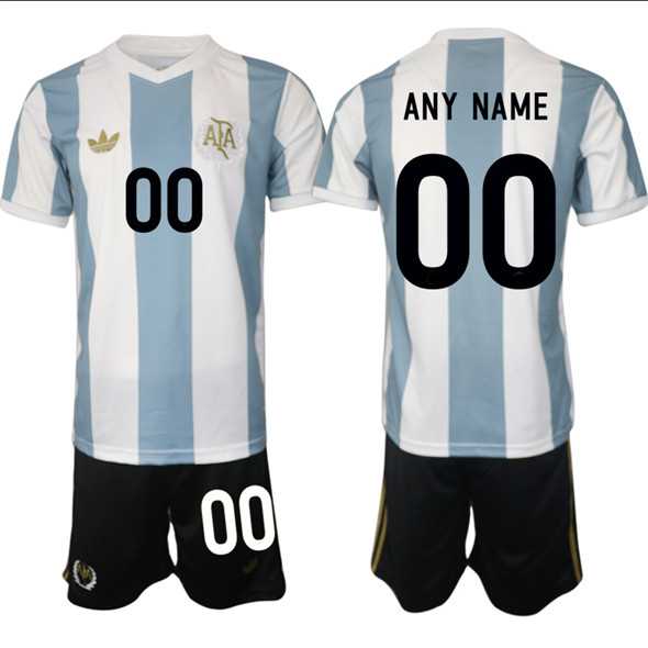 Mens Argentina Custom White Blue 2024-25 50th Anniversary Home Soccer Jersey Suit