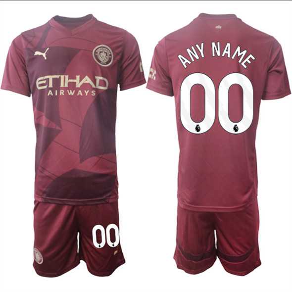 Mens Manchester City Custom 2024-25 Burgundy Third Soccer Jersey Suit