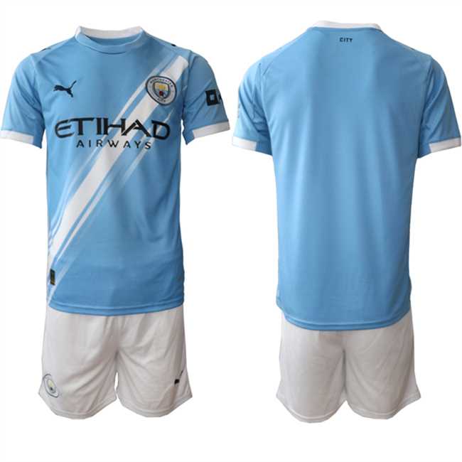 Mens Manchester City Custom 2025 Light Blue Home Soccer Jersey Suit