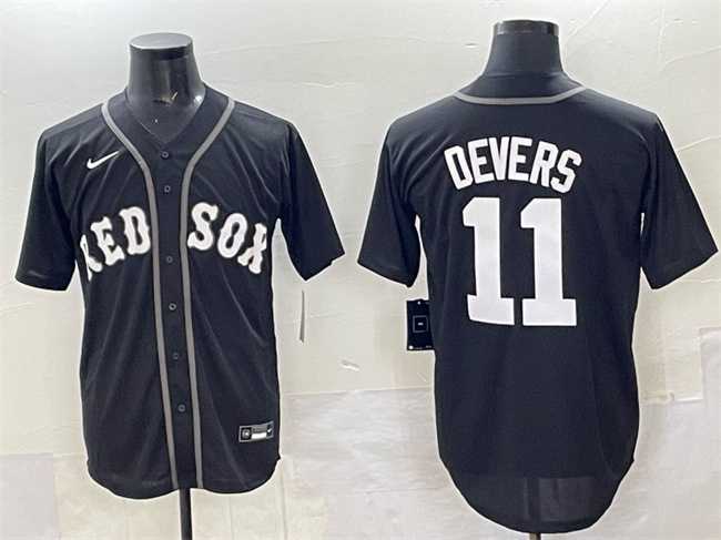 Mens Boston Red Sox #11 Rafael Devers Black Lights Out Limited Stitched Jersey