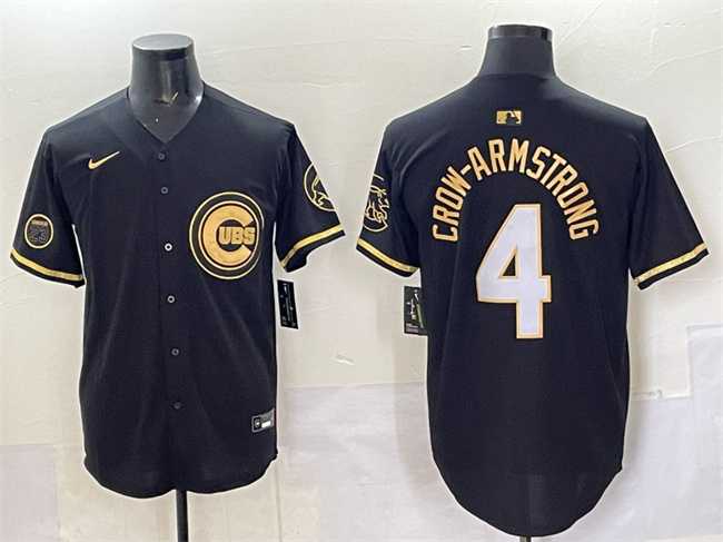 Mens Chicago Cubs #4 Pete Crow-Armstrong Black Gold Ryne Sandberg Tribute Vapor Limited V2 Stitched Jersey
