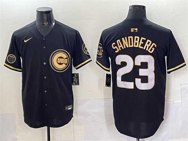 Mens Chicago Cubs #23 Ryne Sandberg Black Gold Ryne Sandberg Tribute Vapor Limited V2 Stitched Jersey