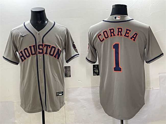 Mens Houston Astros #1 Carlos Correa Gray Cool Base Stitched Jersey