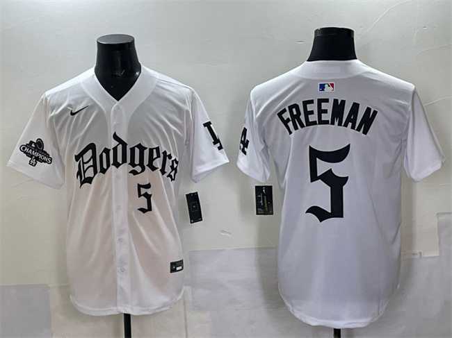 Mens Los Angeles Dodgers #5 Freddie Freeman White 2025 LA Gothic Style With 2024 World Series Champions Patch Vapor Premier Limited Stitched Jersey