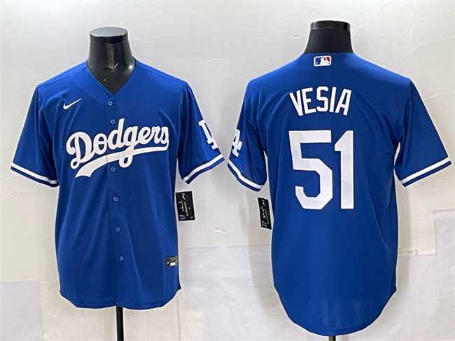 Mens Los Angeles Dodgers #51 Alex Vesia Blue Cool Base Stitched Jersey