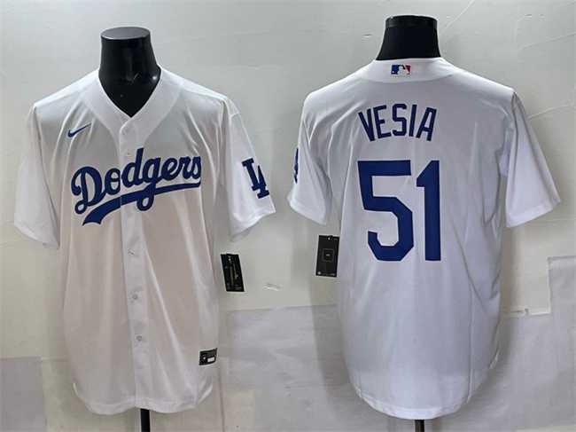 Mens Los Angeles Dodgers #51 Alex Vesia White Cool Base Stitched Jersey