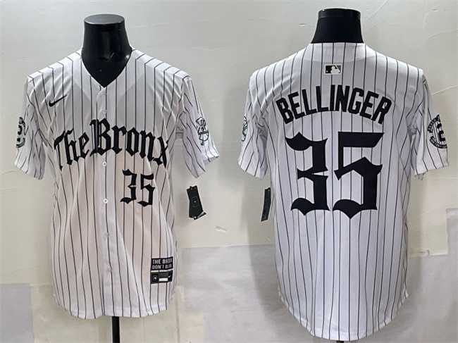 Mens New York Yankees #35 Cody Bellinger White Pinstripe Gothic Legacy Edition Vapor Premier Limited Stitched Jersey