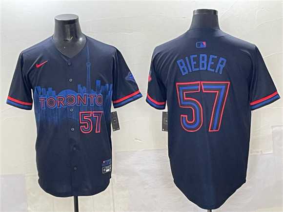 Mens Toronto Blue Jays #57 Shane Bieber Navy 2024 City Connect Limited Stitched Jersey