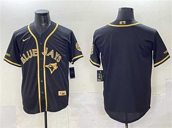 Mens Toronto Blue Jays Blank Black Gold Cool Base Stitched Jersey