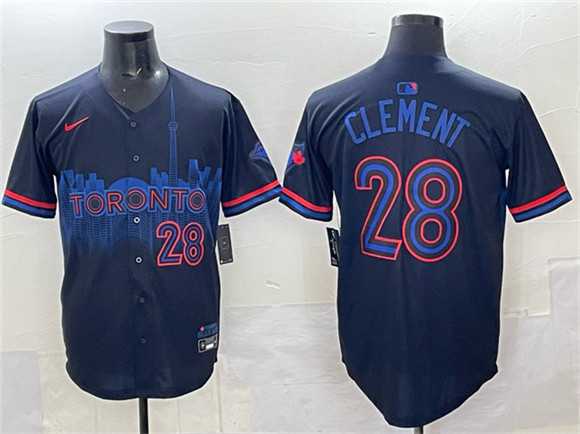 Mens Toronto Blue Jays #28 Ernie Clement Navy 2024 City Connect Limited Stitched Jersey
