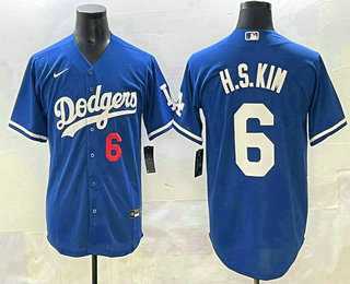 Mens Los Angeles Dodgers #6 Hyeseong Kim Blue Cool Base Jersey