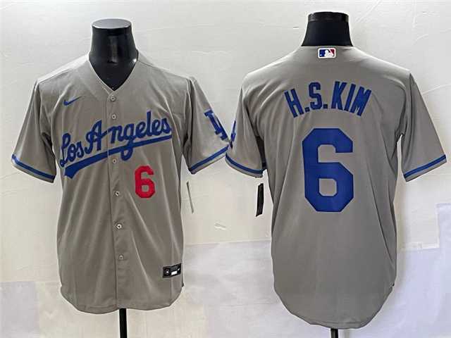 Mens Los Angeles Dodgers #6 Hyeseong Kim Number Grey With los Cool Base Stitched Jersey