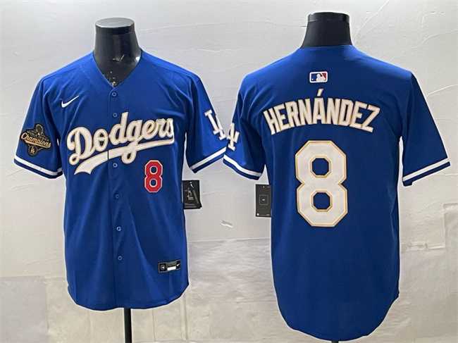 Mens Los Angeles Dodgers #8 Enrique Hernandez Royal 2025 World Series Champions Patch Limited Stitched Jersey