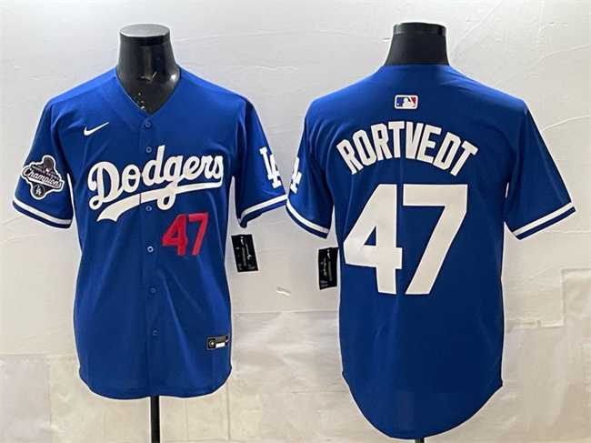 Mens Los Angeles Dodgers #47 Ben Rortvedt Royal 2025 World Series Champions Patch Limited Stitched Jersey