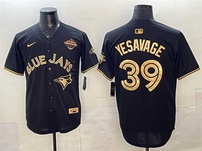 Mens Toronto Blue Jays #39 Trey Yesavage Black Gold 2025 American League Champions Limited Stitched Jersey