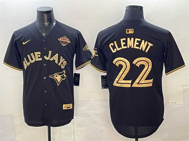 Mens Toronto Blue Jays #22 Ernie Clement Black Gold 2025 American League Champions Limited Stitched Jersey
