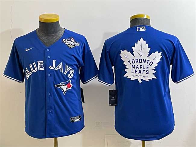 Youth Toronto Blue Jays & Leafs Royal 2025 World Series With White Leafs Logo Cool Base Stitched Jersey
