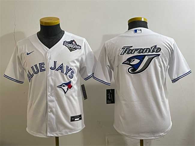 Youth Toronto Blue Jays Team Big Logo White 2025 World Series Home Cool Base Stitched Jersey