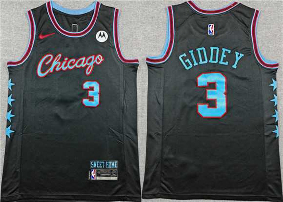 Mens Chicago Bulls #3 Josh Giddey Black 2025-26 City Edition Stitched Jersey