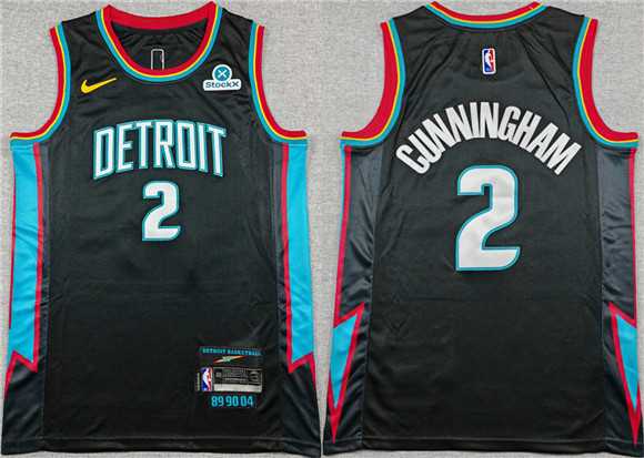 Mens Detroit Pistons #2 Cade Cunningham Black 2025-26 City Edition Stitched Jersey