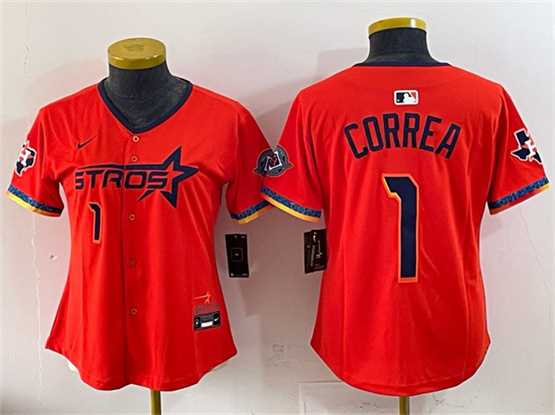 Youth Houston Astros #1 Carlos Correa Orange 2025 City Connect With Texas Patch Limited Stitched Jersey