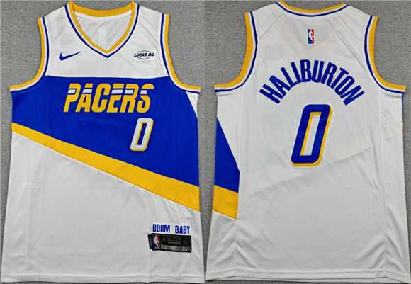 Mens Indiana Pacers #0 Tyrese Haliburton White 2025-26 City Edition Stitched Jersey
