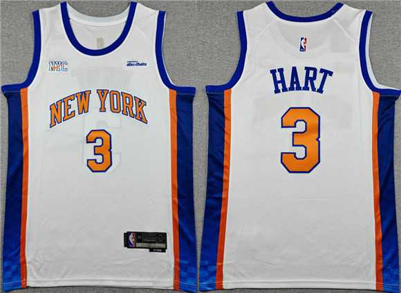 Mens New Yok Knicks #3 Josh Hart White 2024-25 City Edition Stitched Jersey