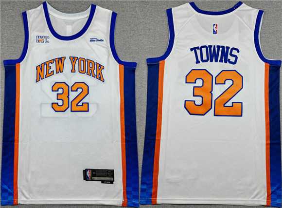 Mens New Yok Knicks #32 Karl-Anthony Towns White 2024-25 City Edition Stitched Jersey