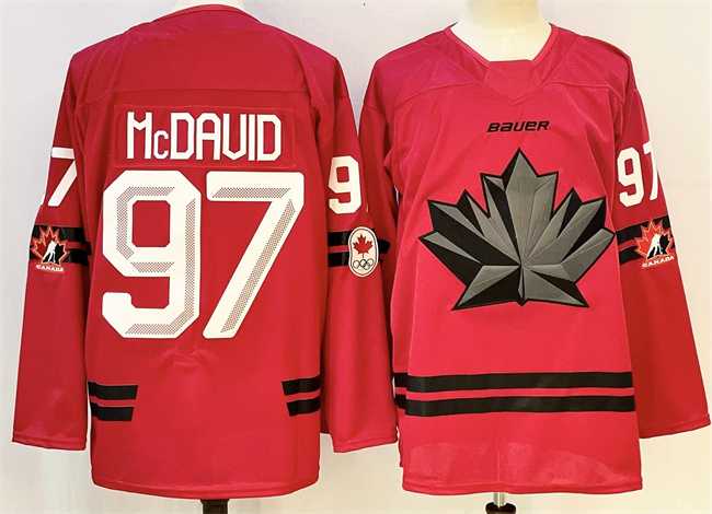 Mens Canada Hockey #97 Connor McDavid Red Stitched Jersey