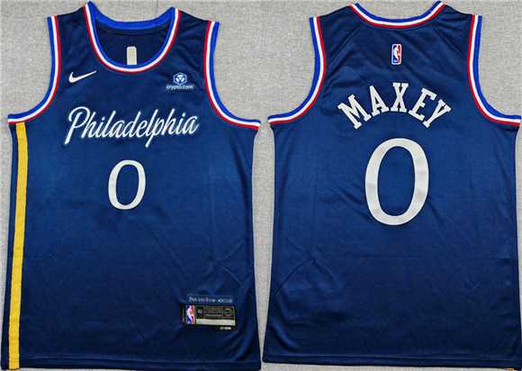 Mens Philadelphia 76ers #0 Tyrese Maxey Navy 2025-26 City Edition Stitched Jersey