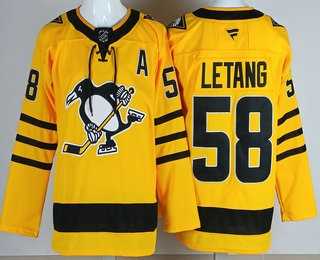 Mens Pittsburgh Penguins #58 Kris Letang Yellow Alternate Authentic Jersey