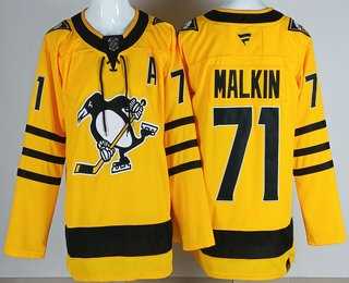 Mens Pittsburgh Penguins #71 Evgeni Malkin Yellow Alternate Authentic Jersey