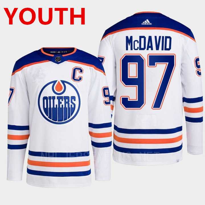 Youth Edmonton Oilers #97 Connor Mcdavid white adidas away stitched Jersey