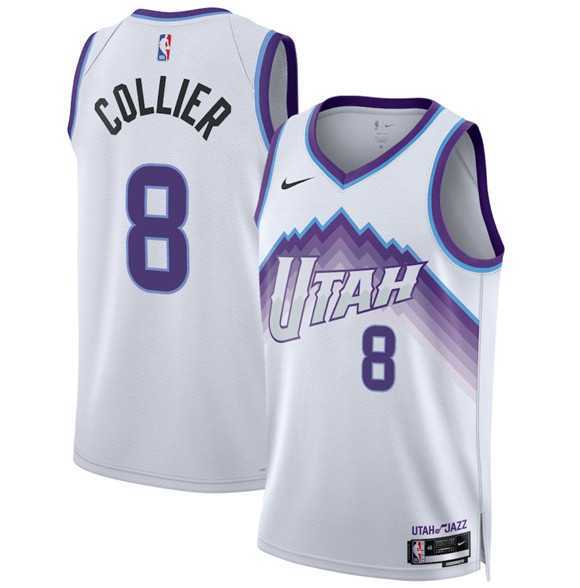 Mens Utah Jazz #8 Isaiah Collier White 2025 Association Edition Stitched Jersey Dzhi