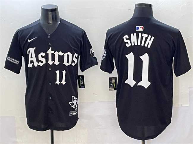Mens Houston Astros #11 Cam Smith Black Gothic Houston Born Barrio Raised Limited Stitched Baseball Jersey