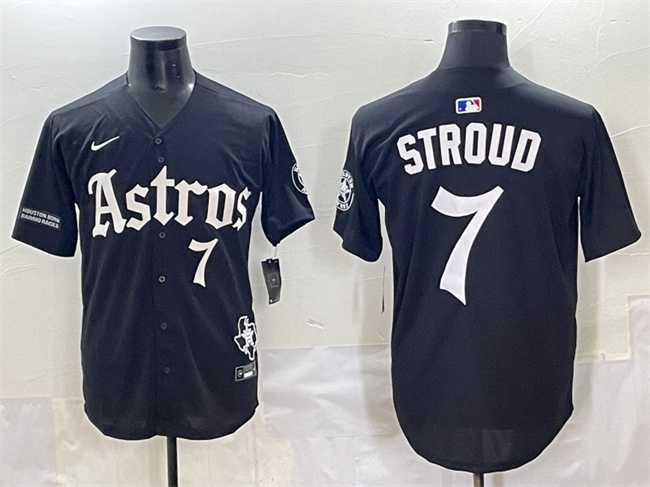 Mens Houston Astros #7 C.J. Stroud Black Gothic Houston Born Barrio Raised Limited Stitched Baseball Jersey