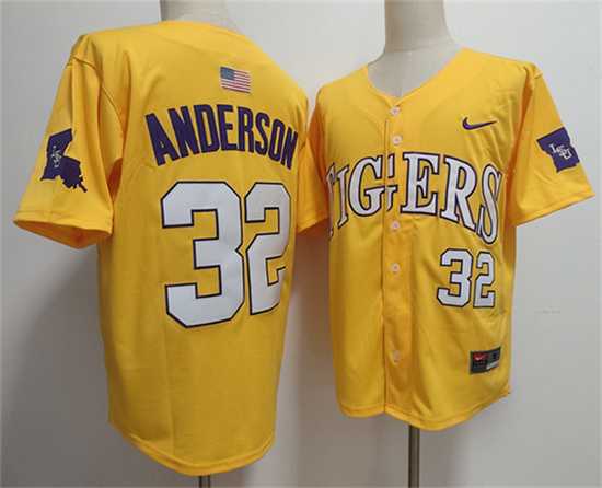 Mens LSU Tigers #32 Kade Anderson Gold 2025 Stitched Baseball Jersey
