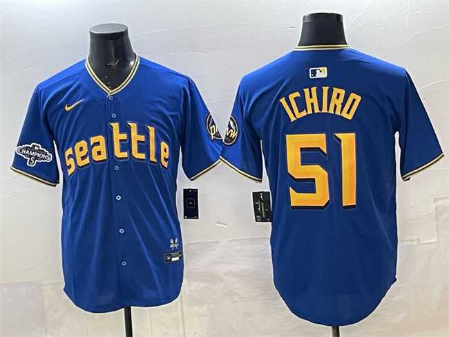 Mens Seattle Mariners #51 Ichiro Suzuki Royal With 2025 AL West Division Champions Patch Limited Stitched jersey