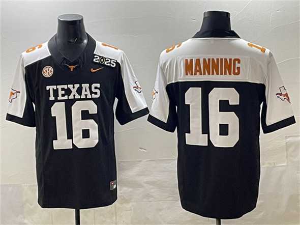 Mens Texas Longhorns #16 Peyton Manning Black F.U.S.E. 2025 CFP Final With SEC Patch Stitched Jersey
